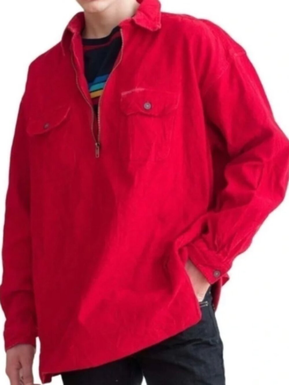 Marlboro Red Corduroy Half-Zip Workshirt
